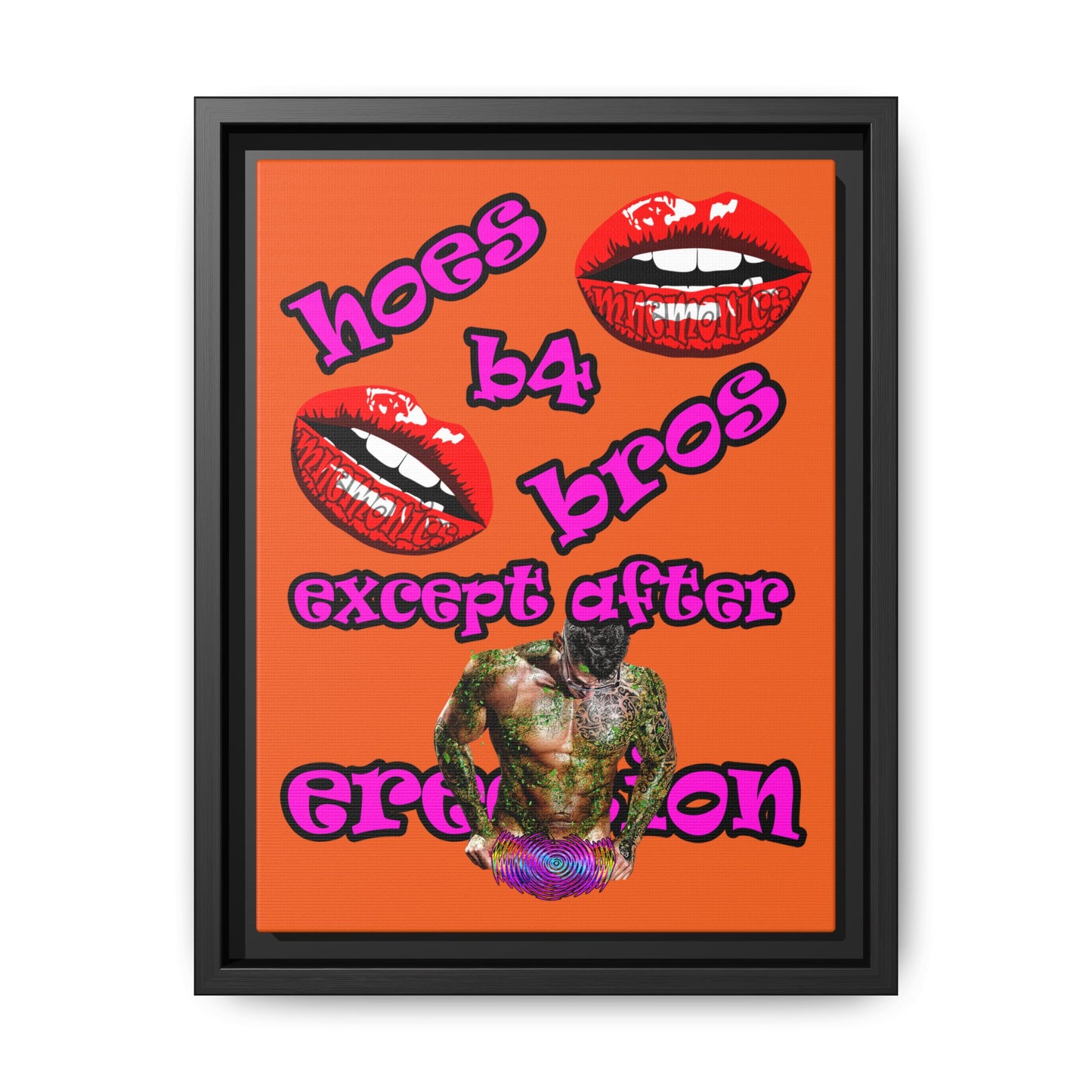 hoes b4 bros - framed canvas art (orange)