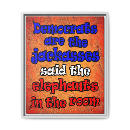 donkeys and elephants - framed canvas art (burnt orange)