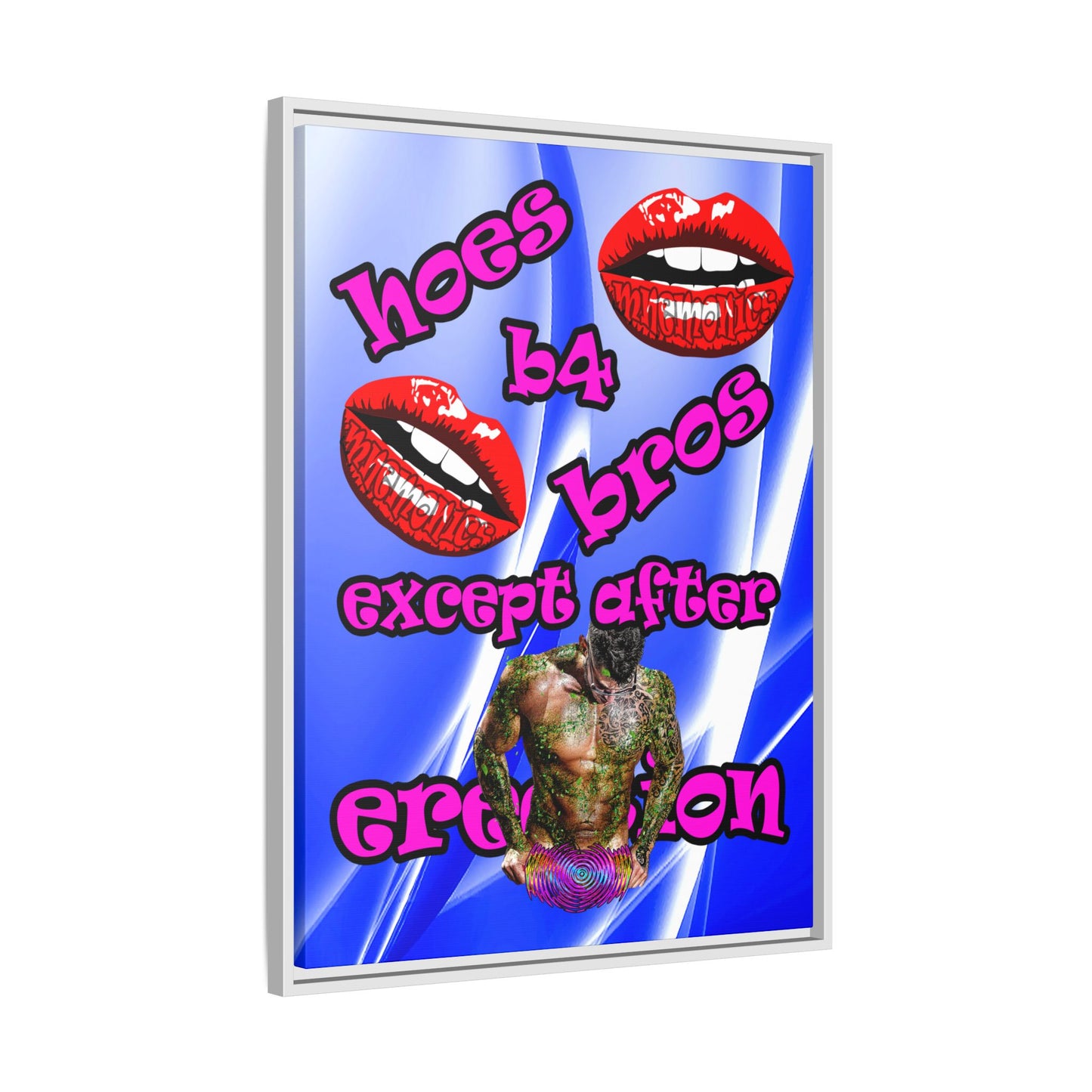 hoes b4 bros - framed canvas art (blue-white wave)