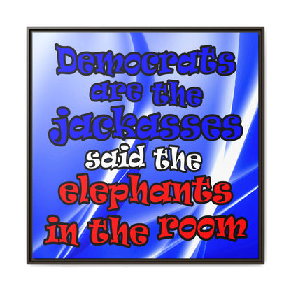 donkeys and elephants - framed canvas art (blue-white wave)