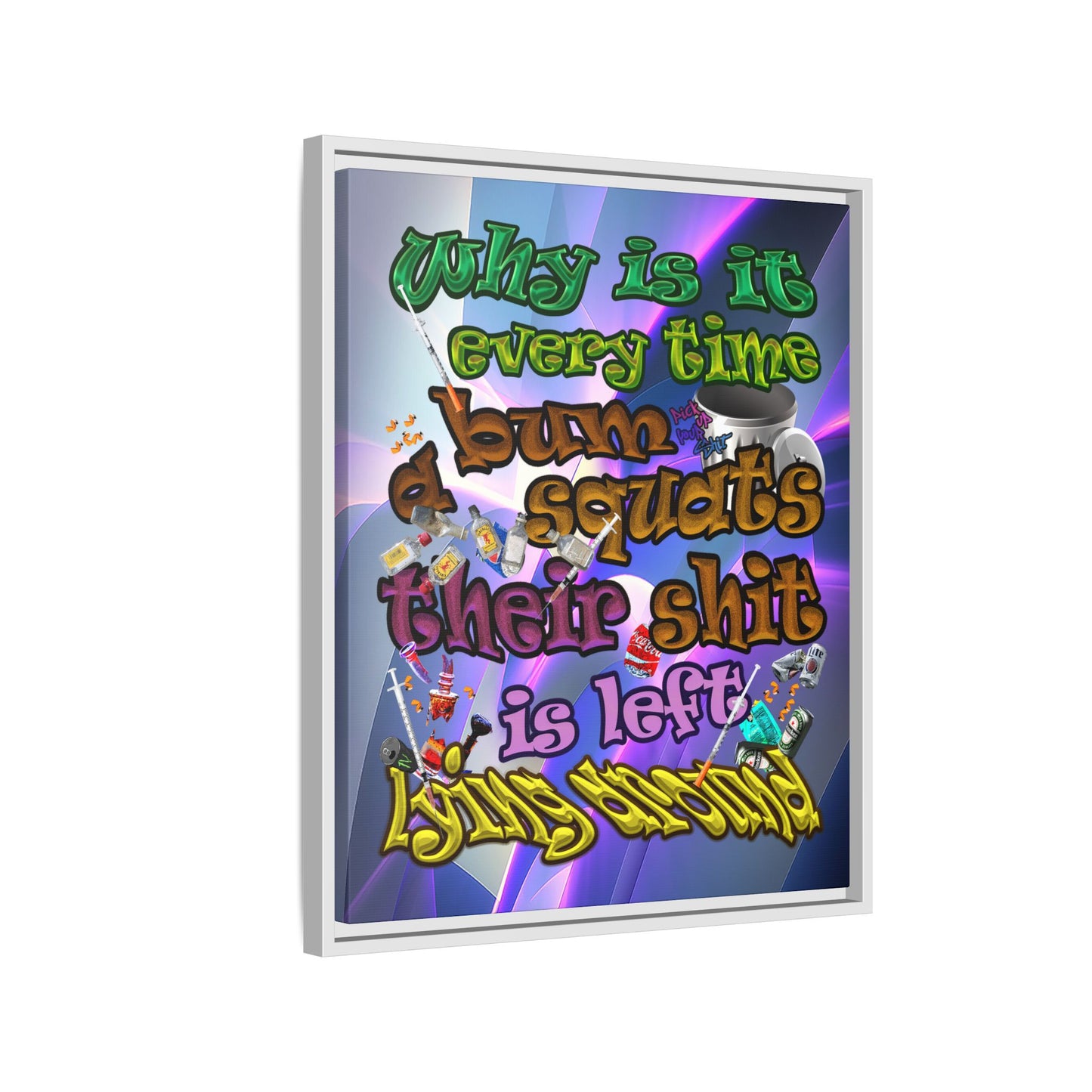 the bum's shit - framed canvas art (grey-pink wave)