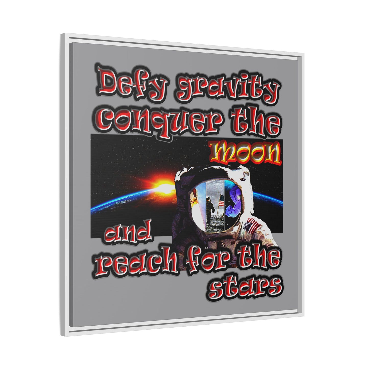 defy conquer reach - framed canvas art (grey)