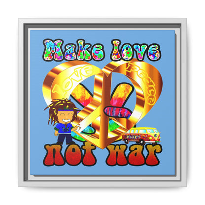love peace - framed canvas art (light blue)