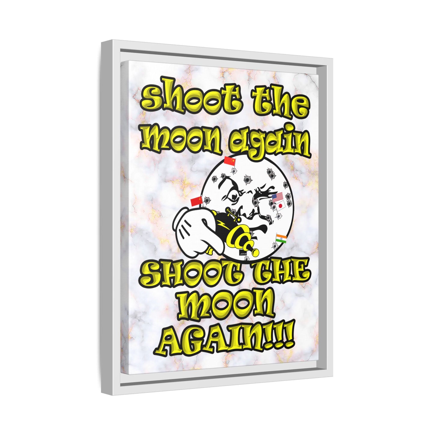 shoot the moon again - framed canvas art (white marble)