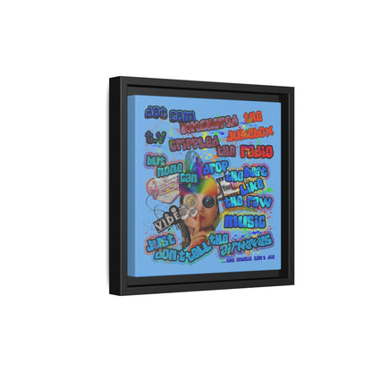 drop the beat - framed canvas art (light blue)