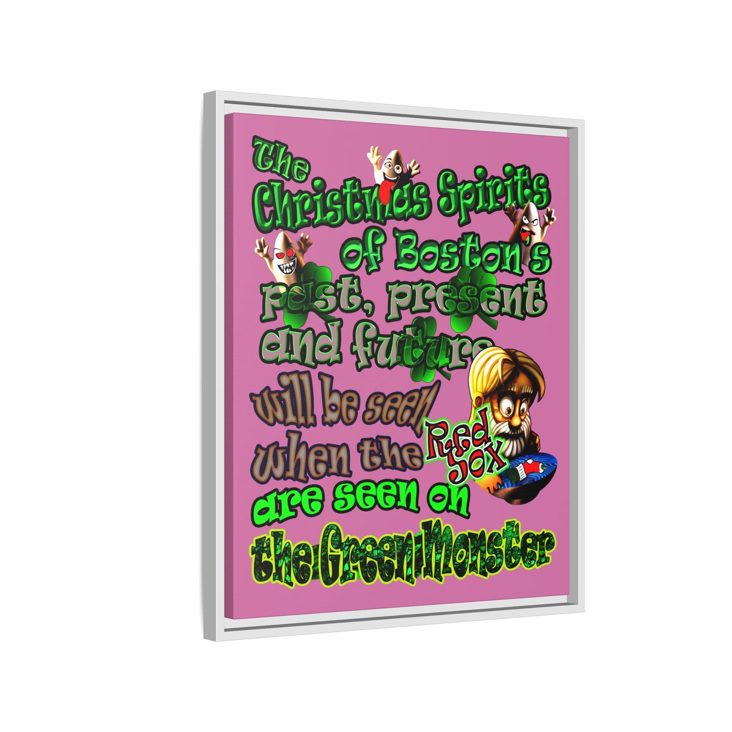 christmas spirits of boston - framed canvas art (light pink)