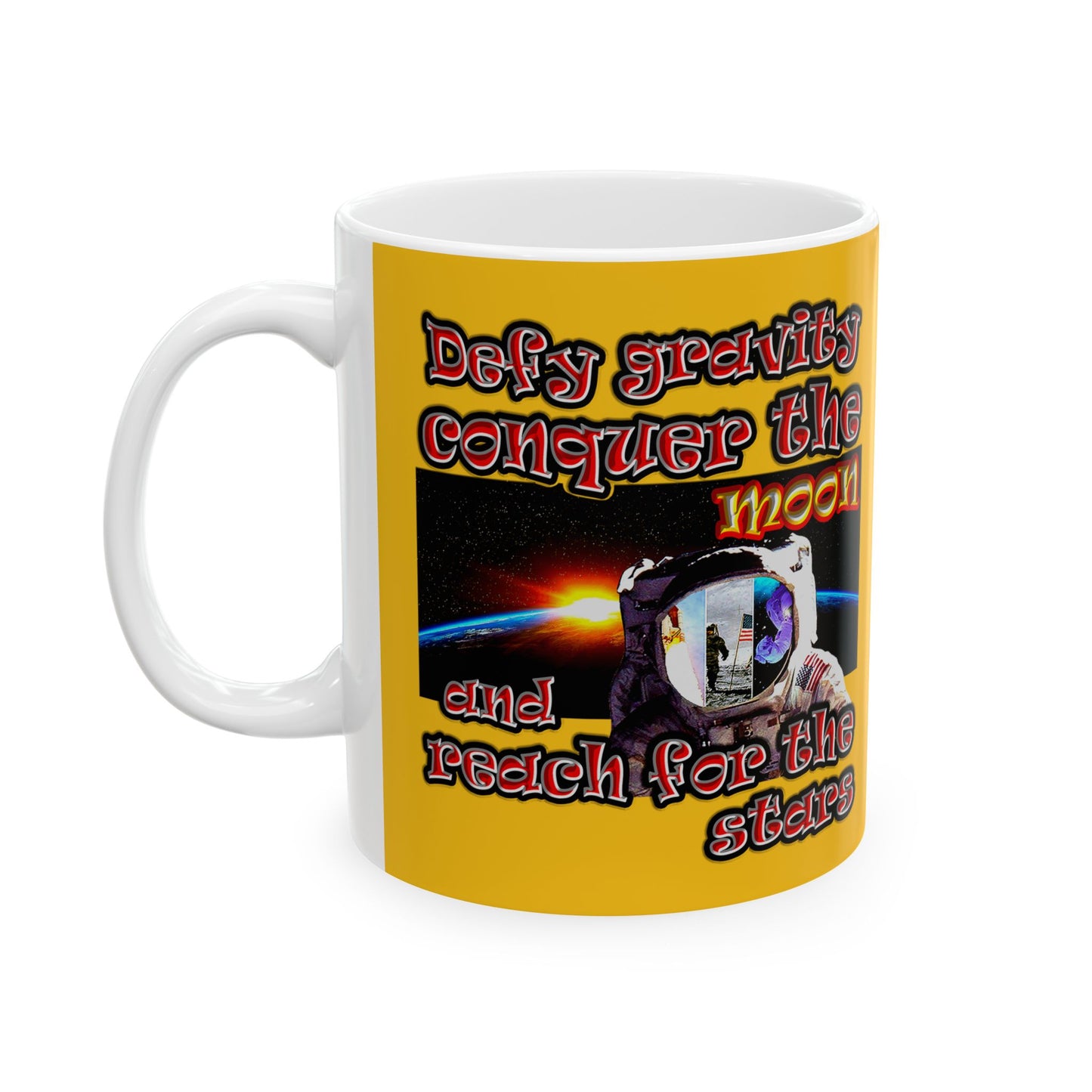 defy conquer reach - White Mug (yellow)