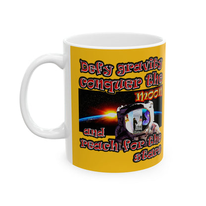 defy conquer reach - White Mug (yellow)