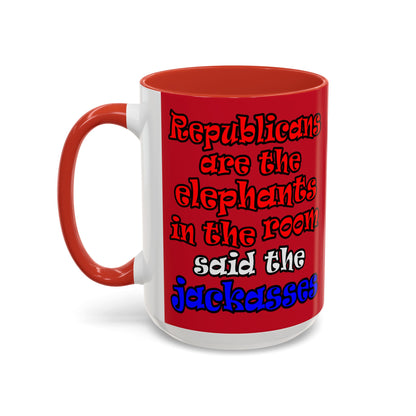 donkeys and elephants - Accent Mug (dark red)