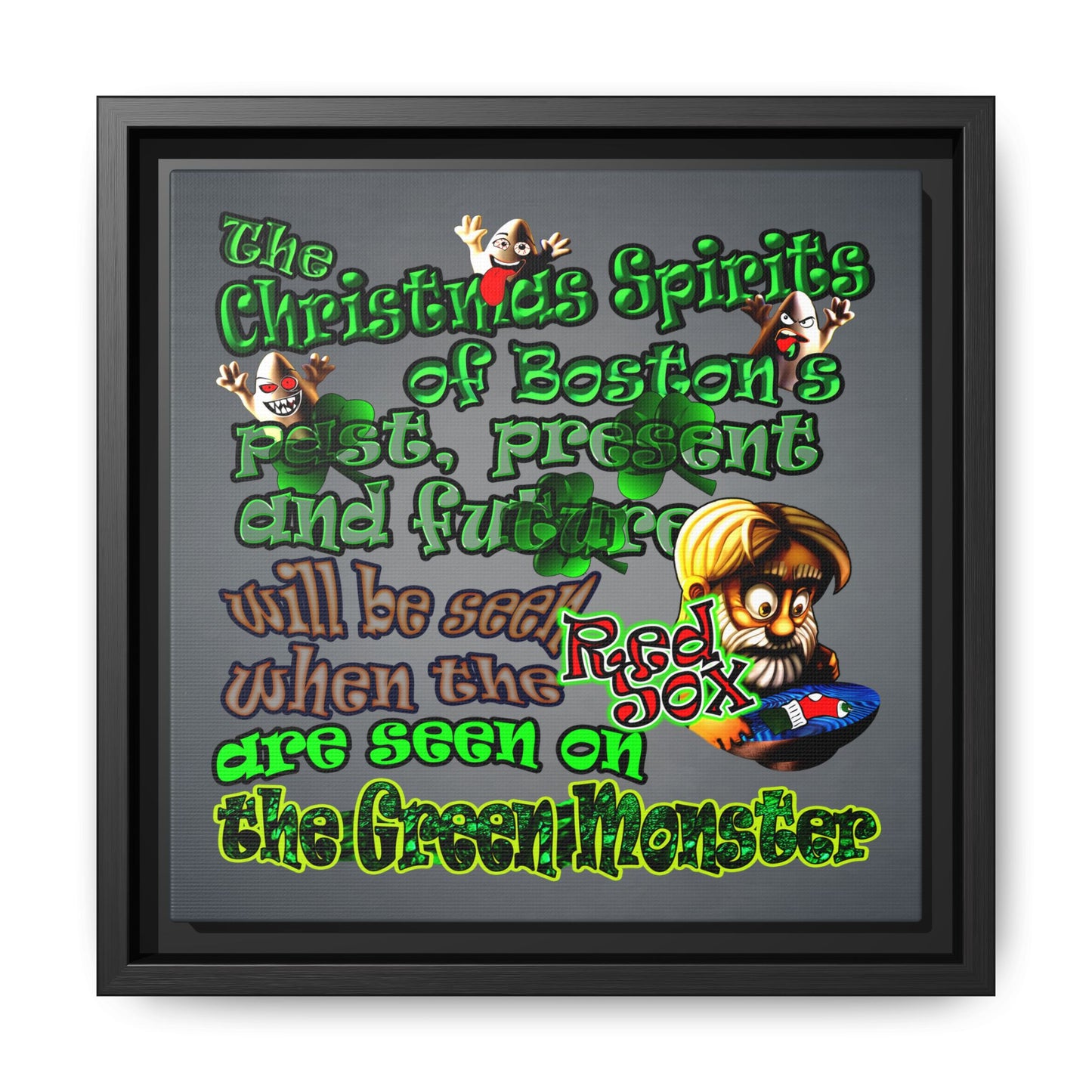 christmas spirits of boston - framed canvas art (grey-light grey)