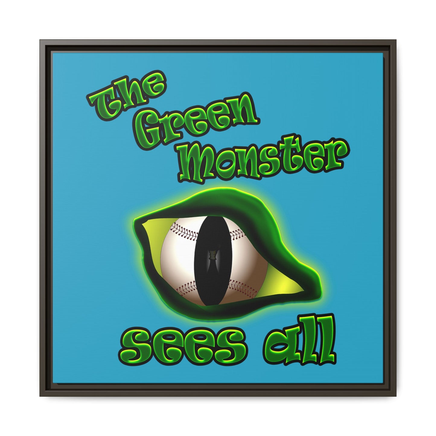 green monster - framed canvas art (turquoise)