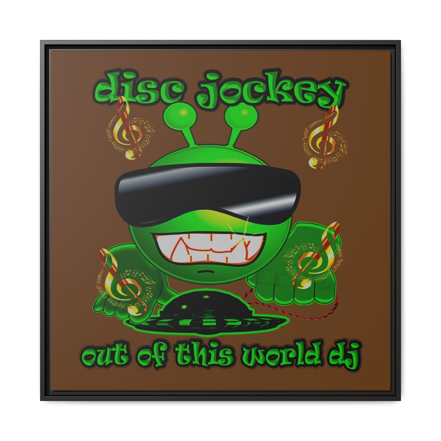 disc jockey - framed canvas art (brown)