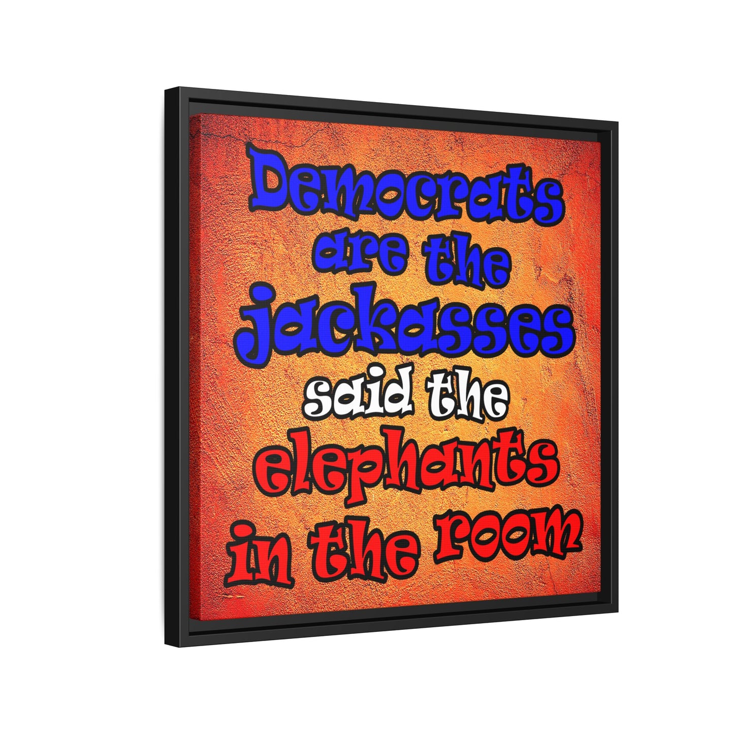 donkeys and elephants - framed canvas art (burnt orange)