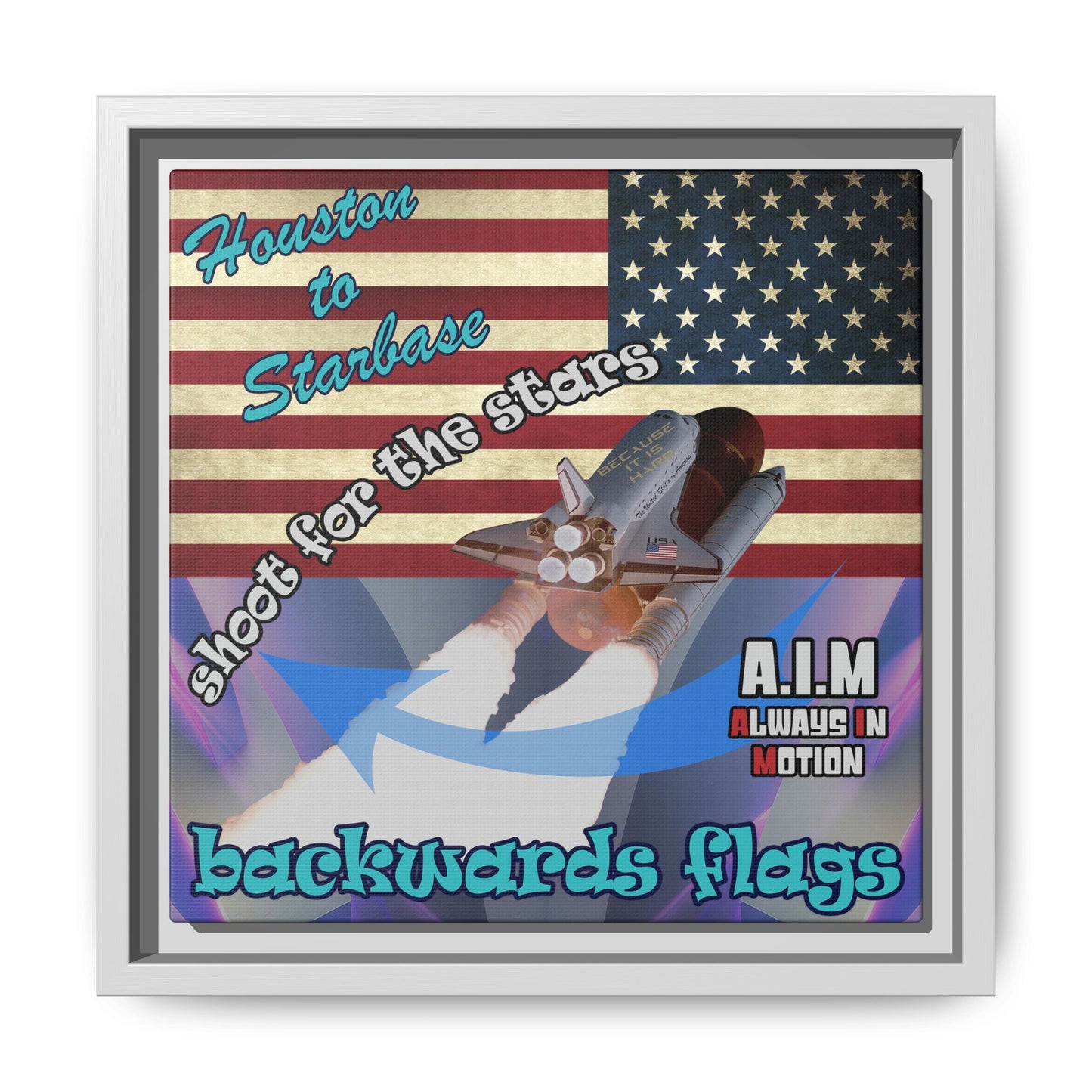 shoot for the stars - framed canvas art (grey-pink wave)