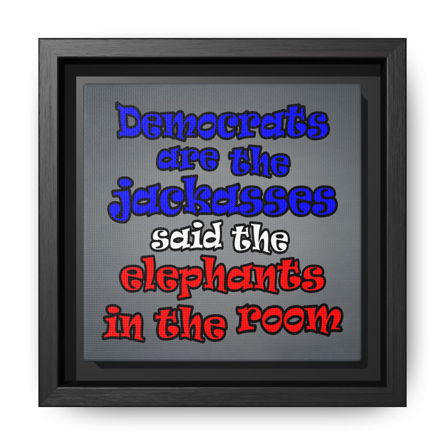donkeys and elephants - framed canvas art (grey-light grey)