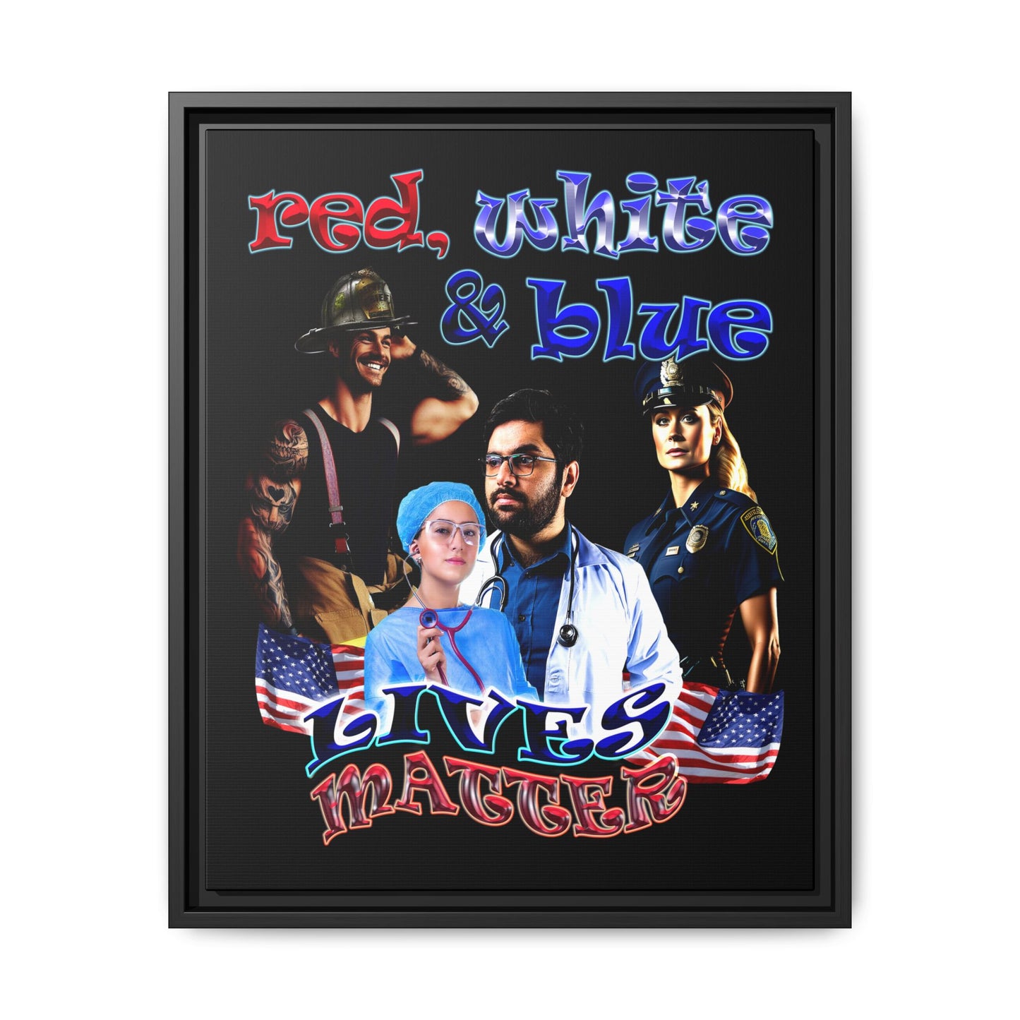 rw&b lives matter - framed canvas art (black)