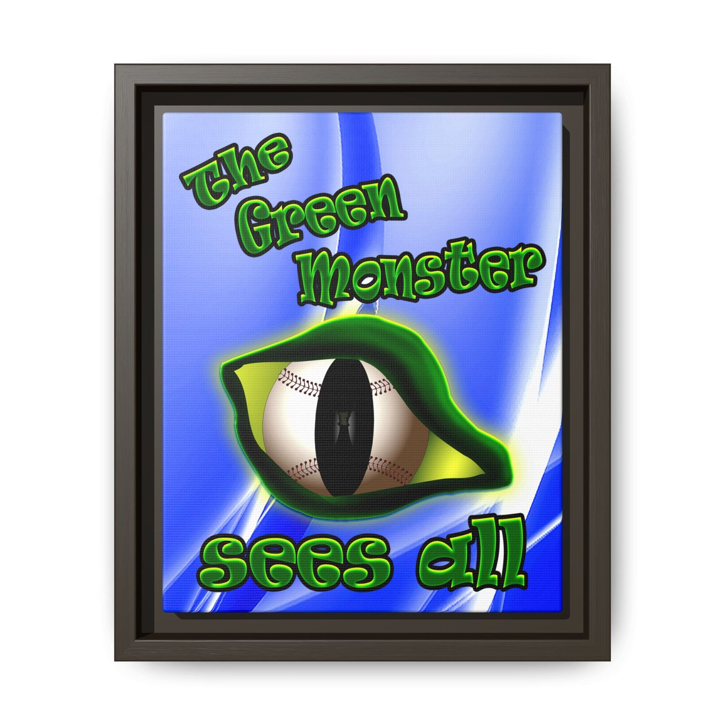 green monster - framed canvas art (blue-white wave)