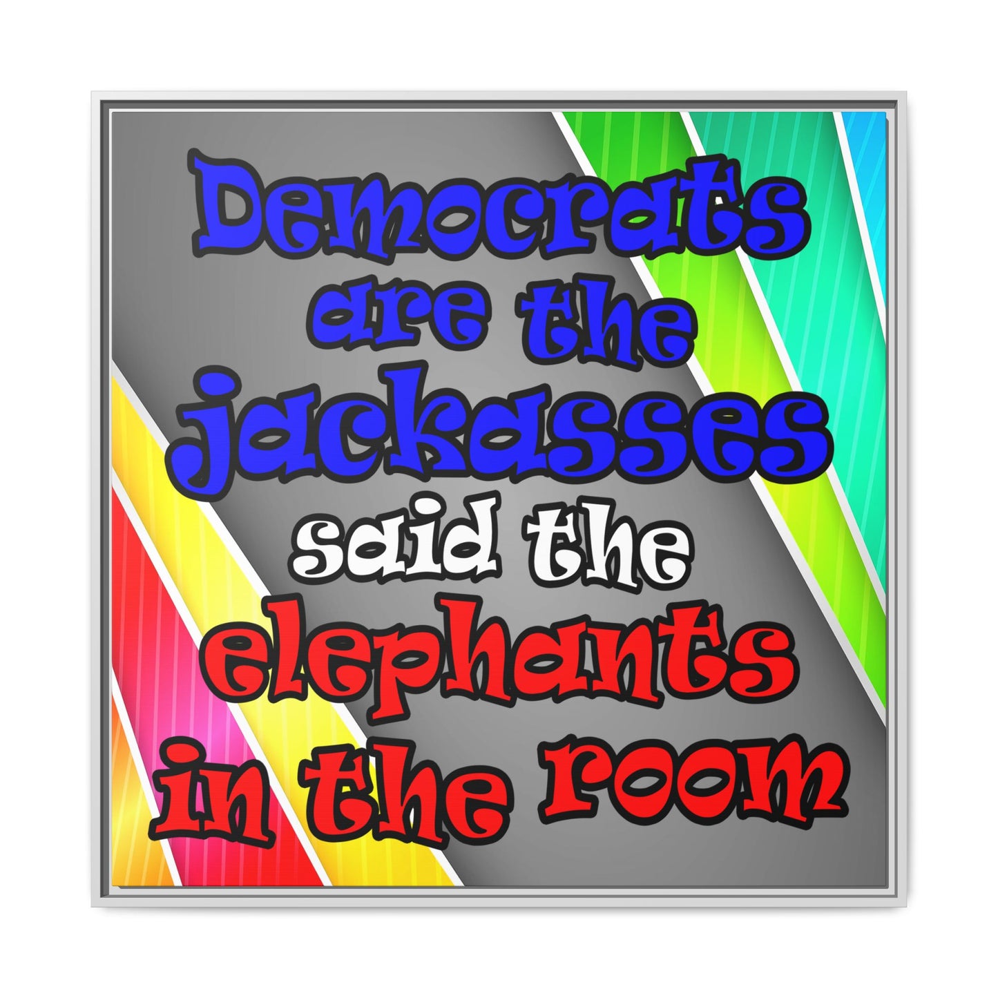 donkeys and elephants - framed canvas art (rainbow split)