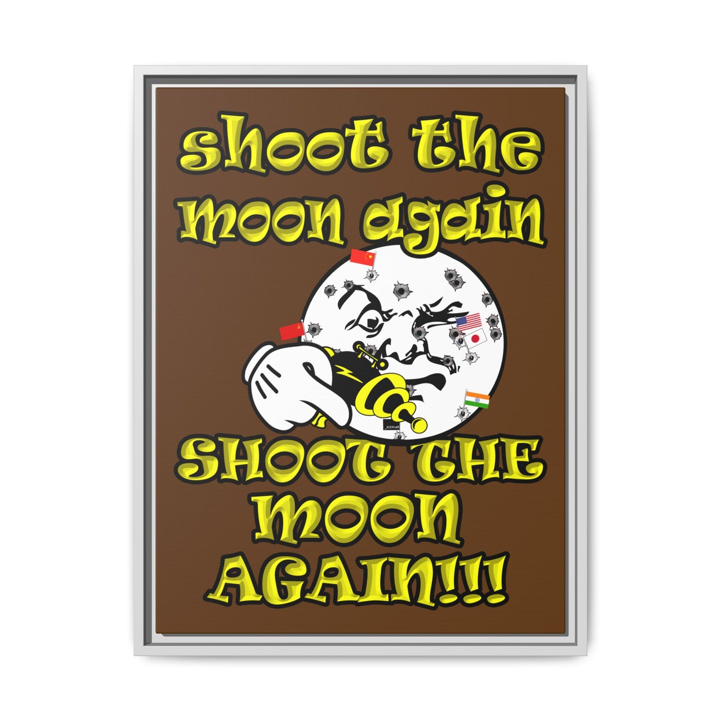 shoot the moon again - framed canvas art (brown)