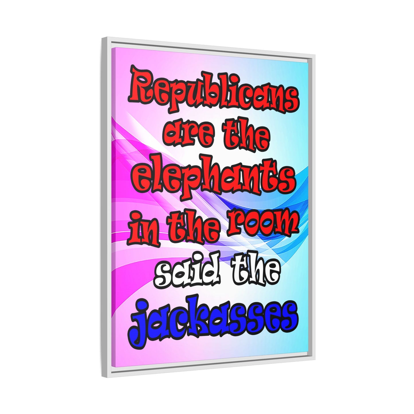 donkeys and elephants - framed canvas art (light blue-pink wave)