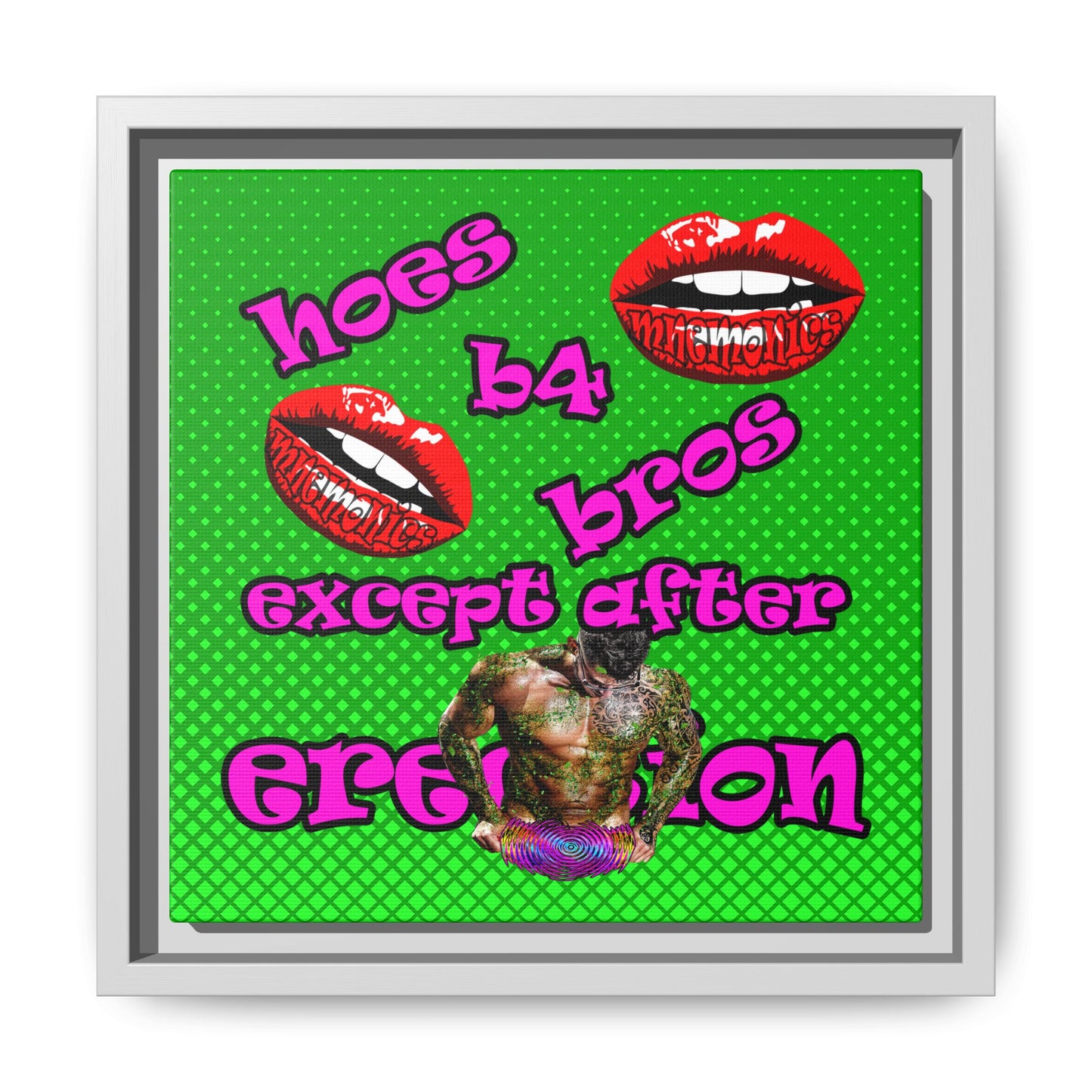 hoes b4 bros - framed canvas art (logo green)