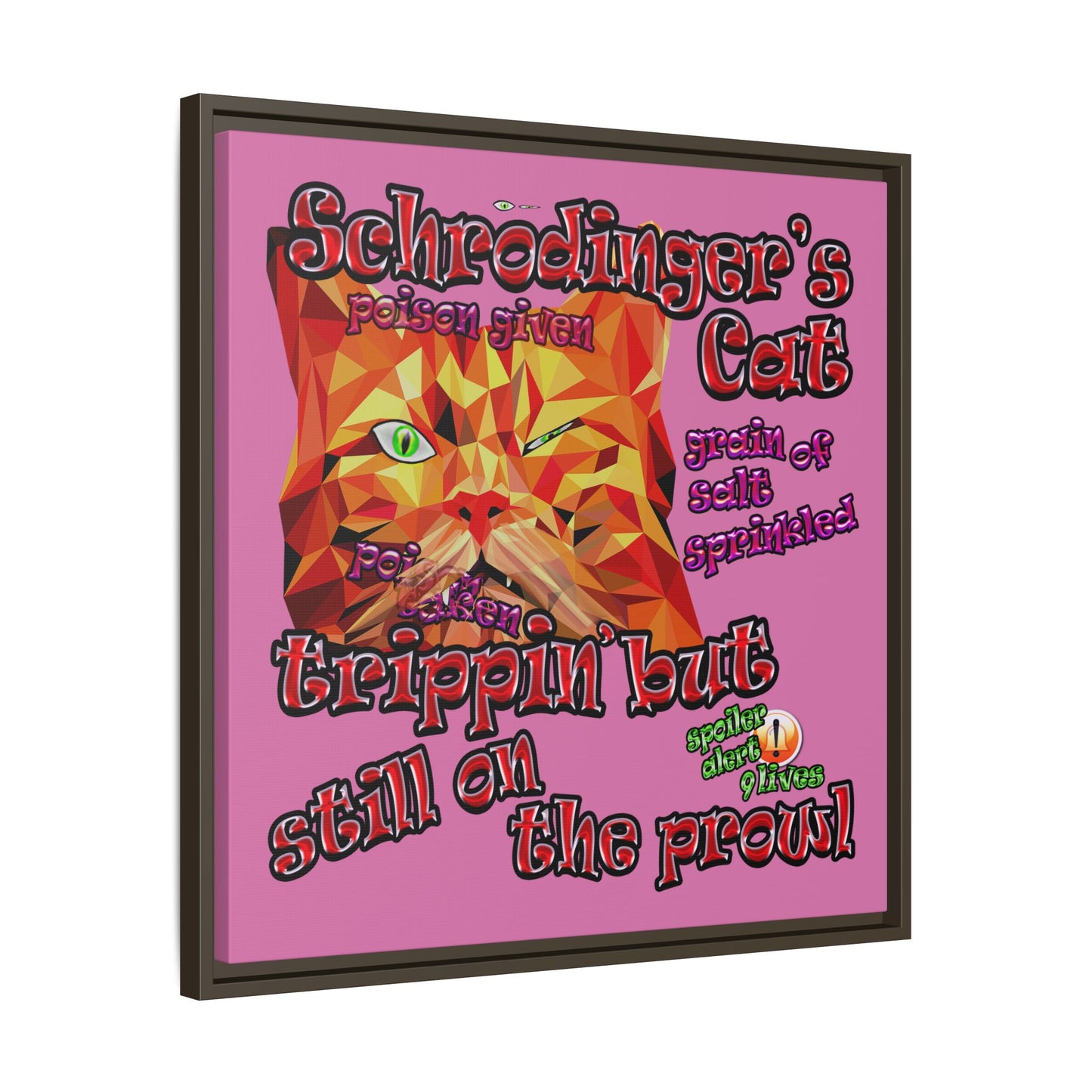 schrodinger's cat - framed canvas art (light pink)
