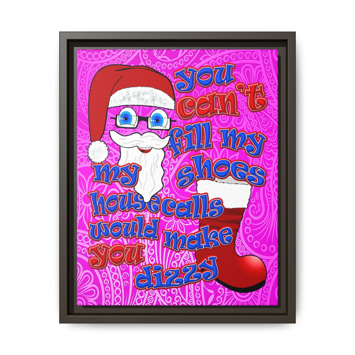 santa's shoes - framed canvas art (pink swirl)