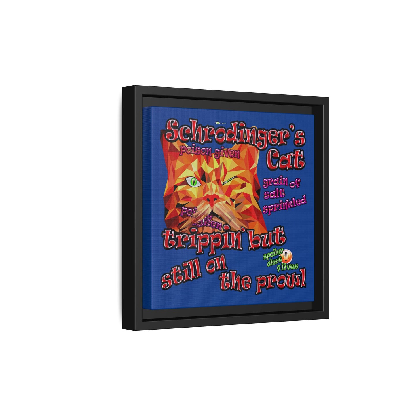 schrodinger's cat - framed canvas art (dark blue)