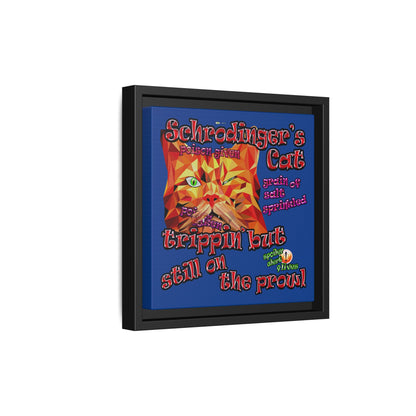 schrodinger's cat - framed canvas art (dark blue)