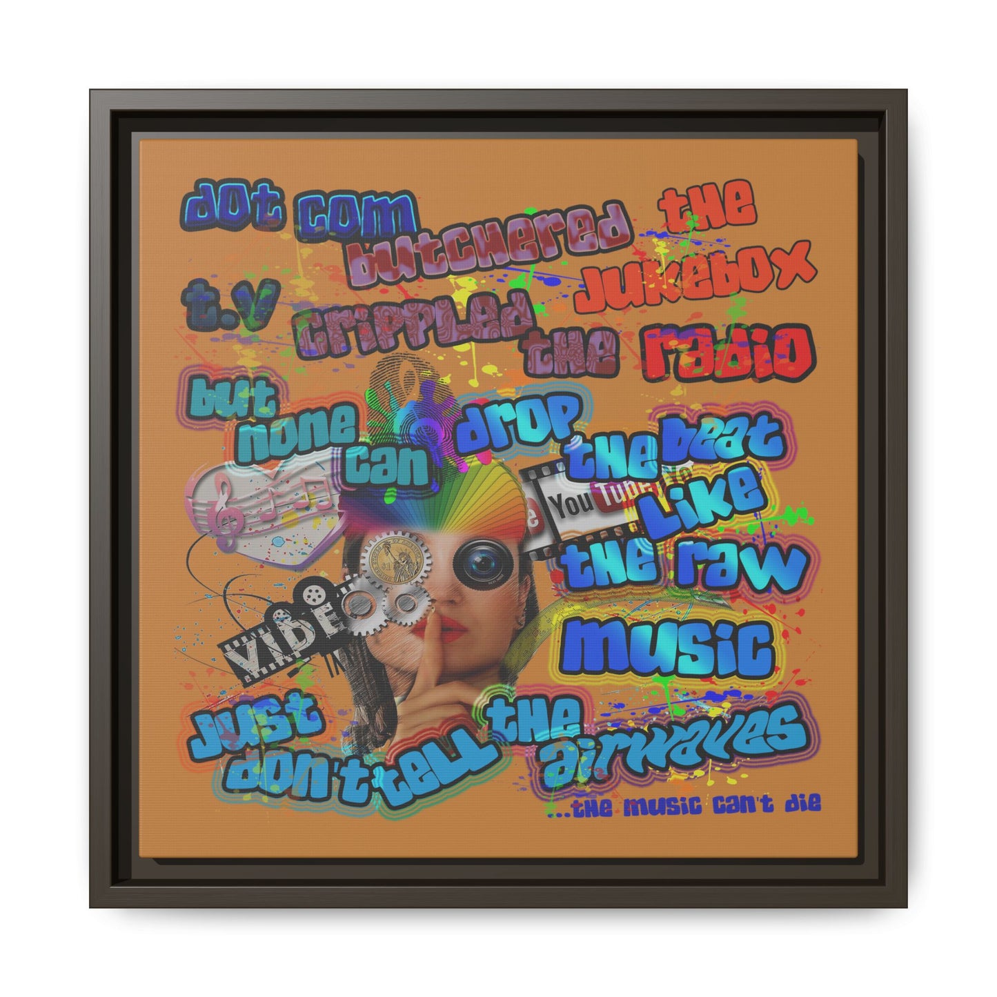 drop the beat - framed canvas art (light brown)