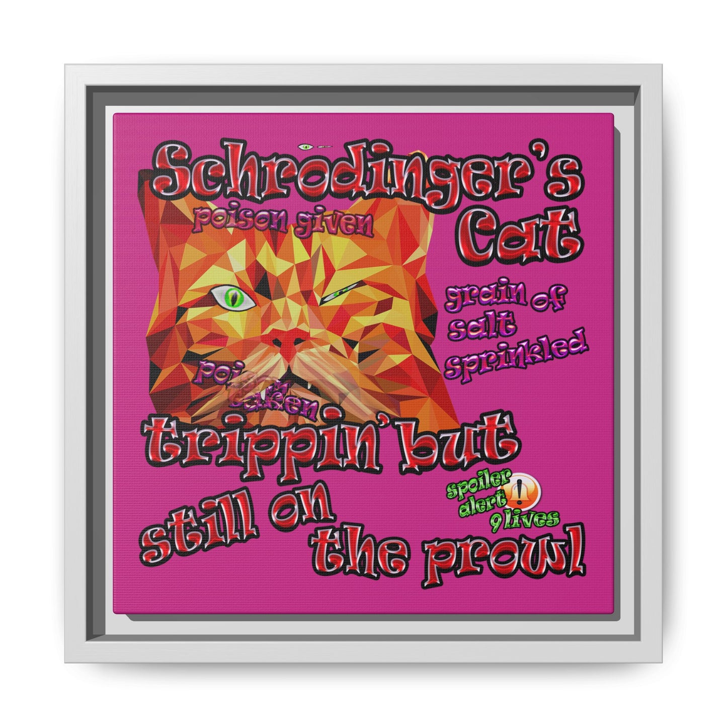 schrodinger's cat - framed canvas art (pink)