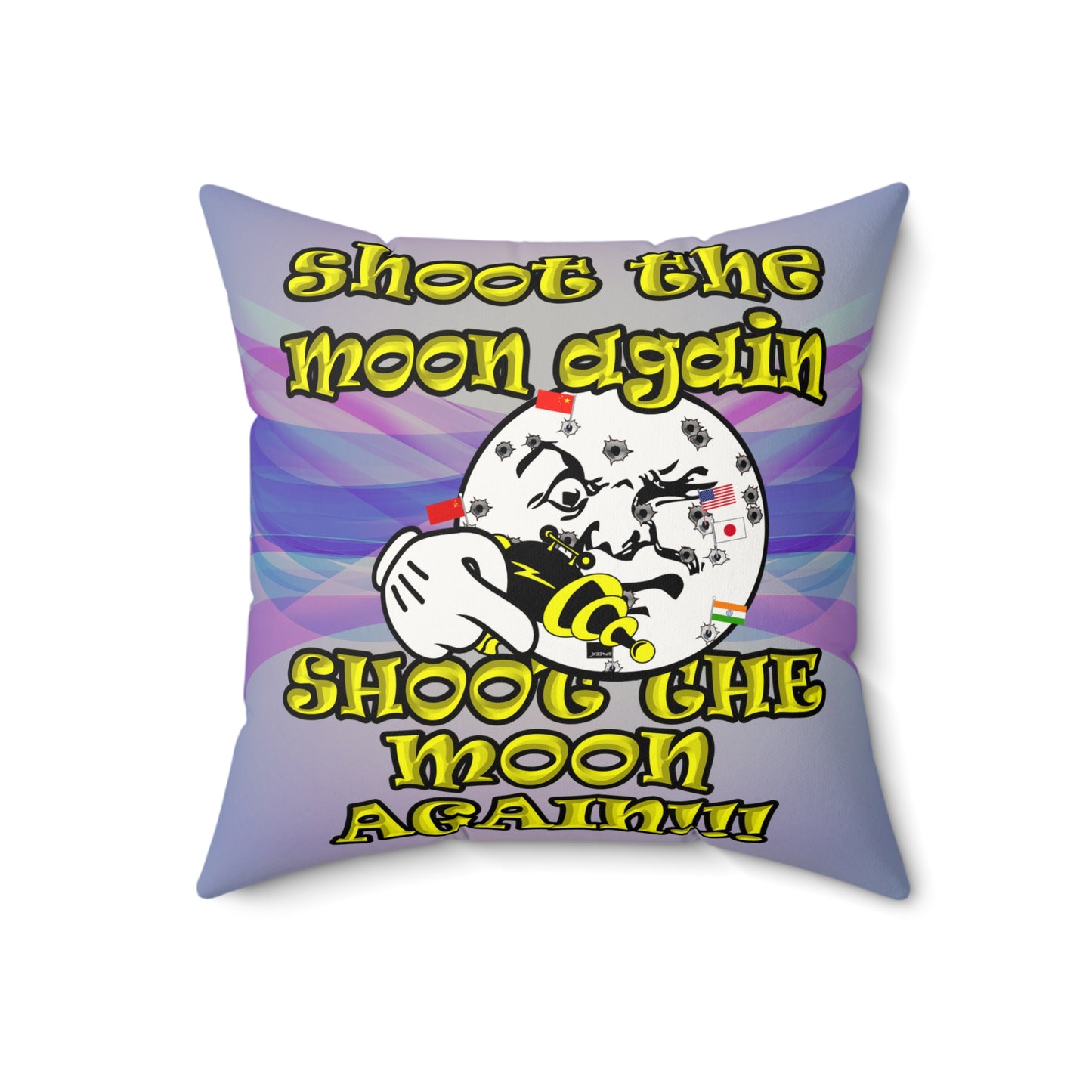 shoot the moon again - Faux Suede Square Pillow - (light blue-pink wave)