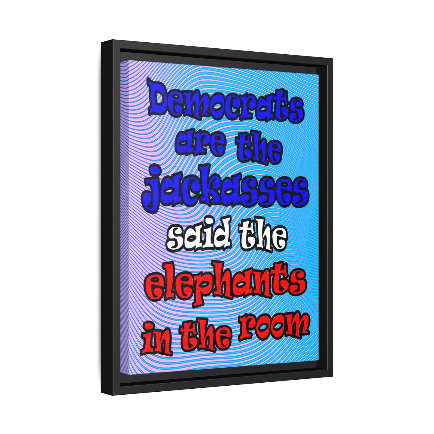 donkeys and elephants - framed canvas art (light blue-purple wave)