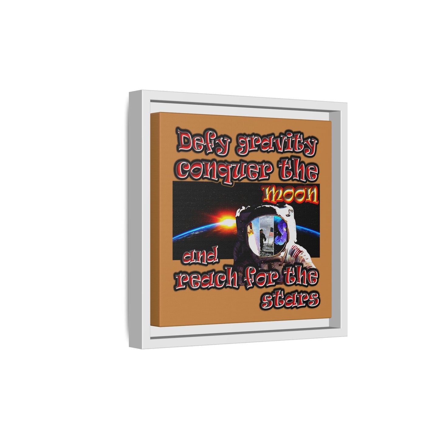 defy conquer reach - framed canvas art (light brown)