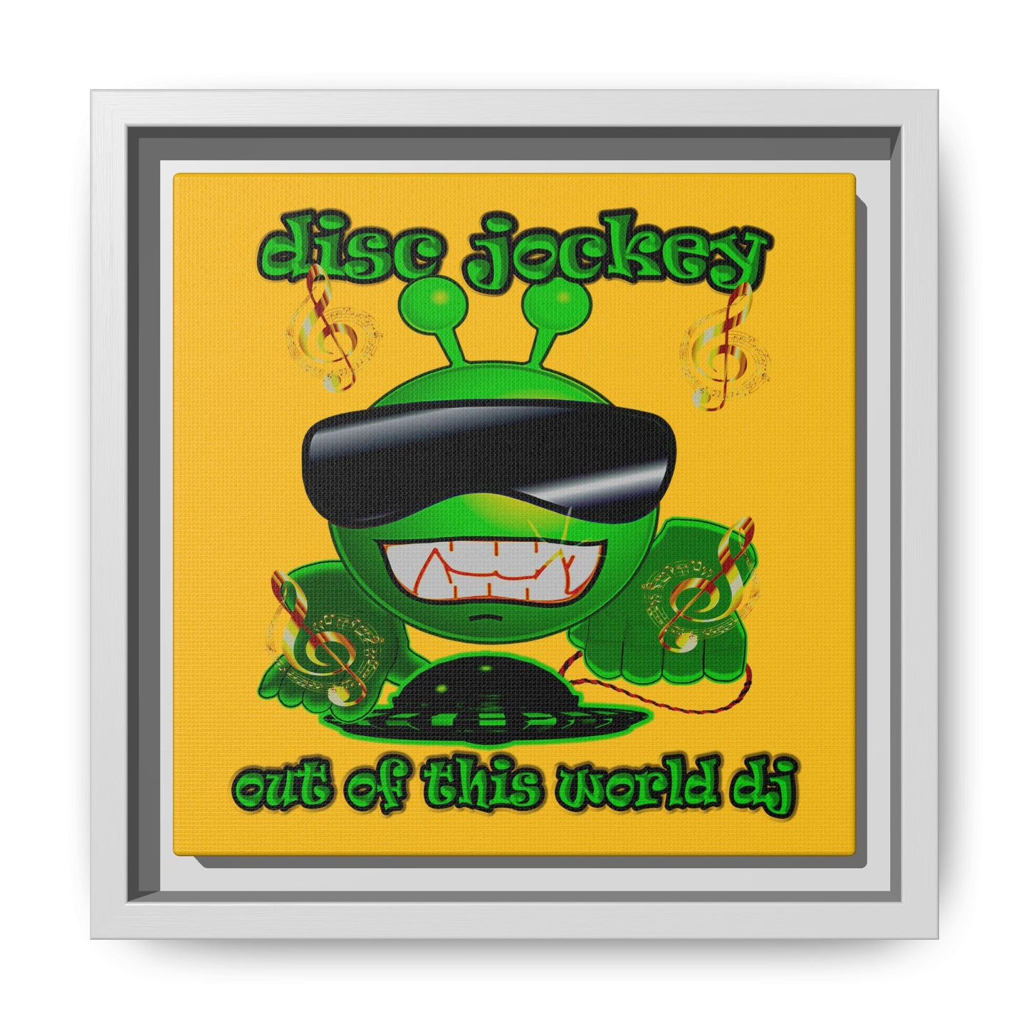 disc jockey - framed canvas art (yellow)