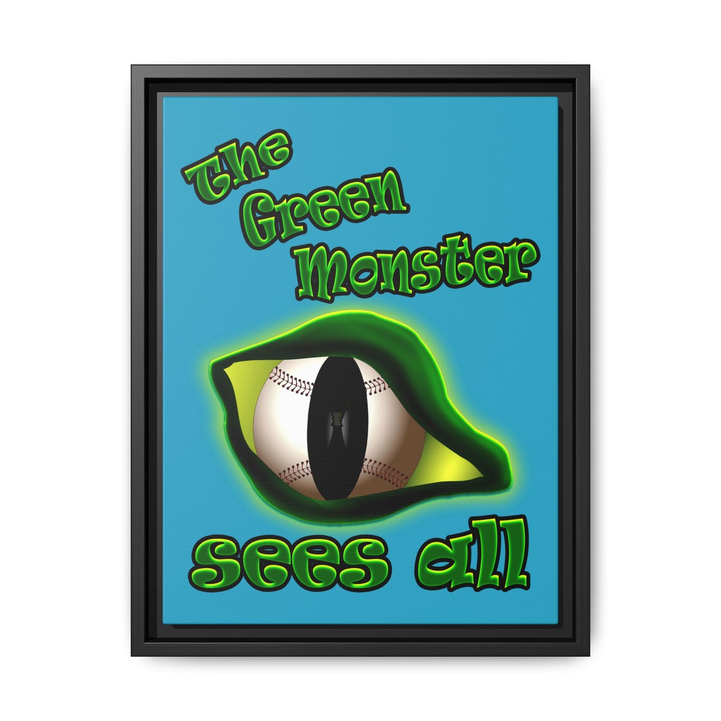 green monster - framed canvas art (turquoise)