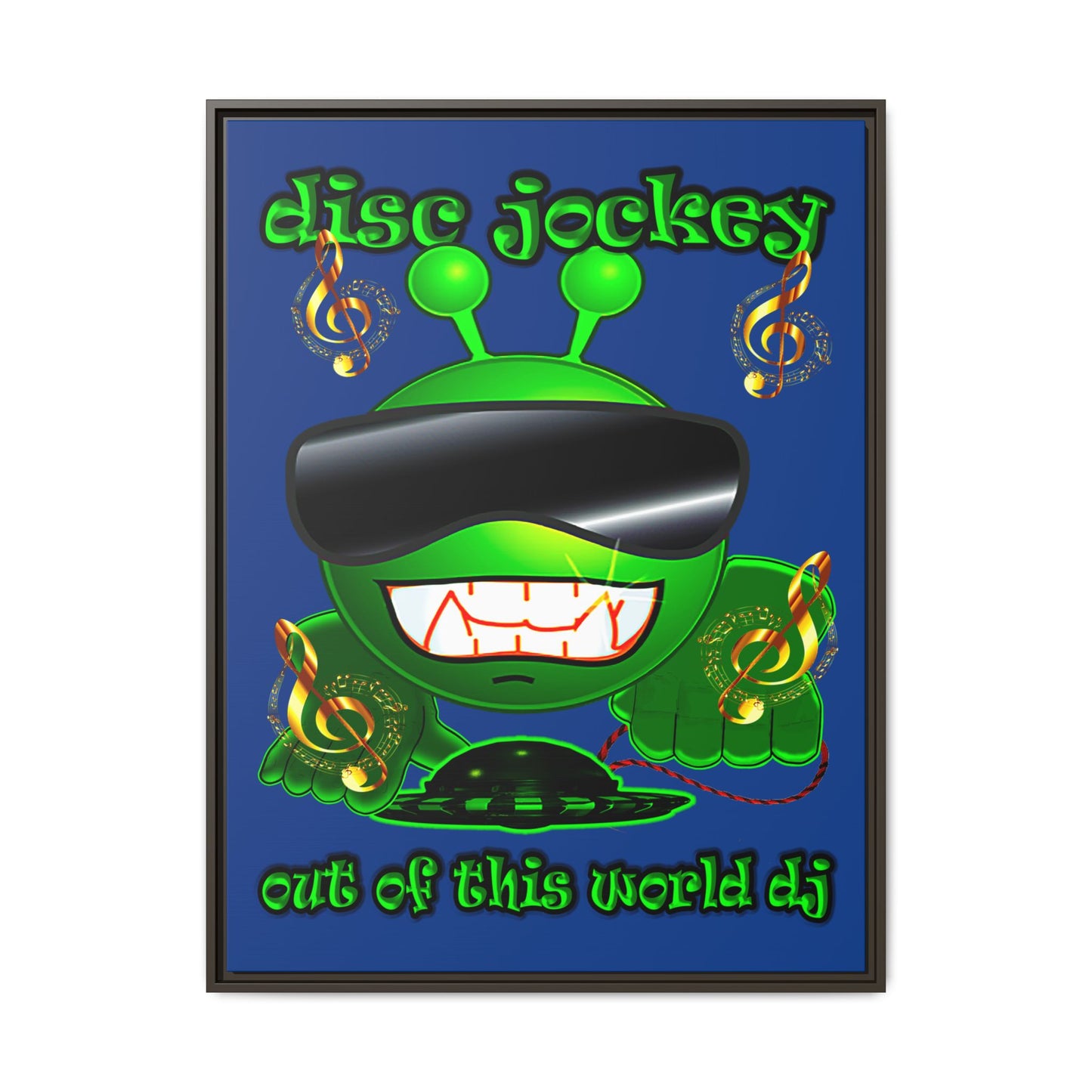 disc jockey - framed canvas art (dark blue)