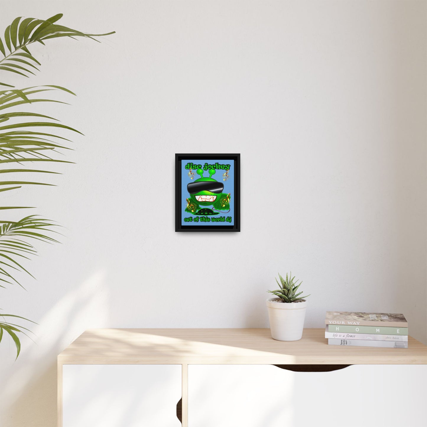 disc jockey - framed canvas art (light blue)