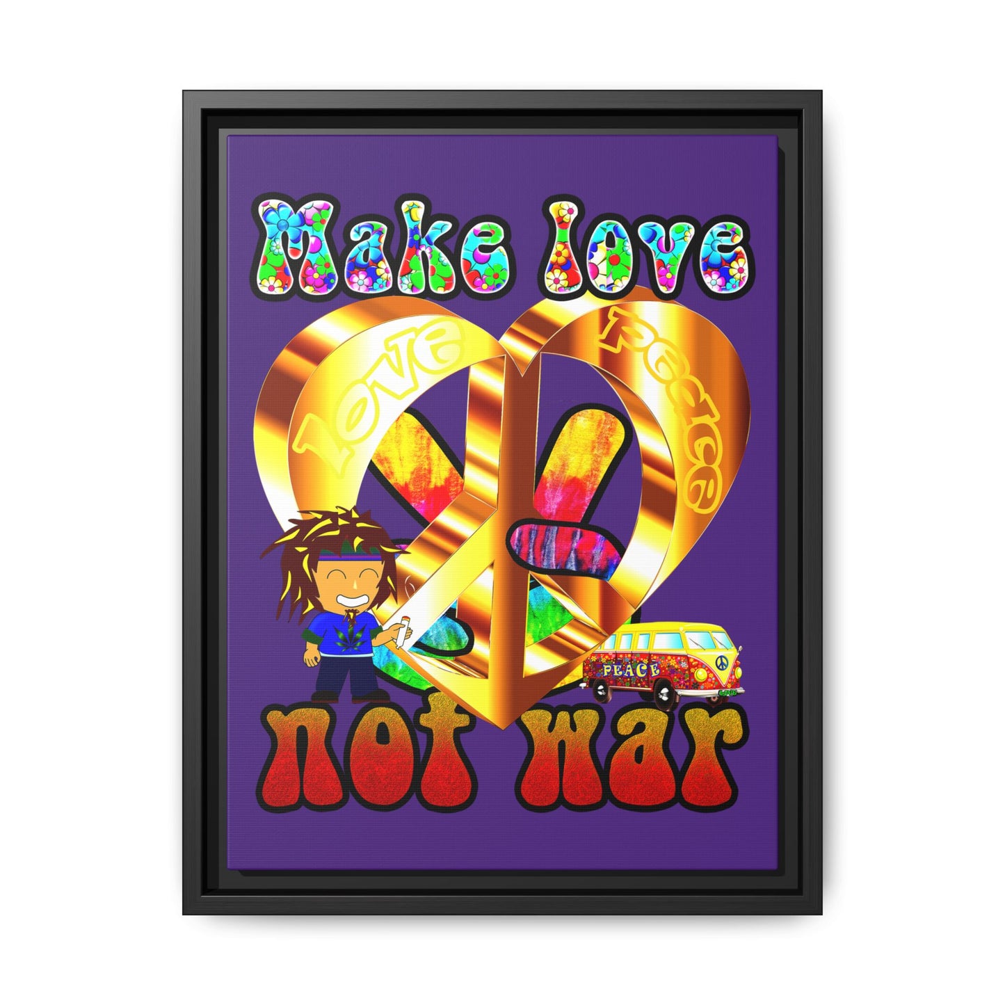 love peace - framed canvas art (purple)