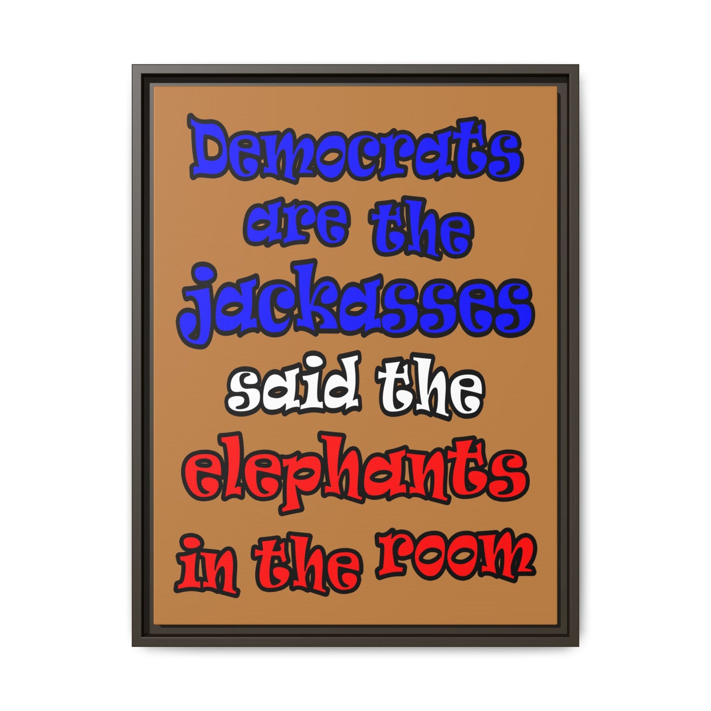 donkeys and elephants - framed canvas art (light brown)