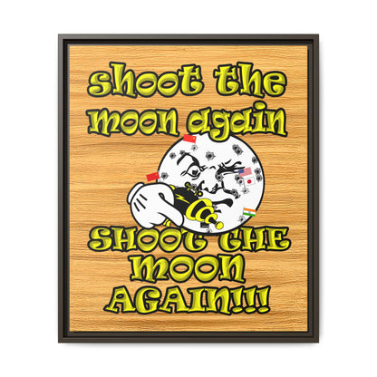 shoot the moon again - framed canvas art (butterscotch wood finish)
