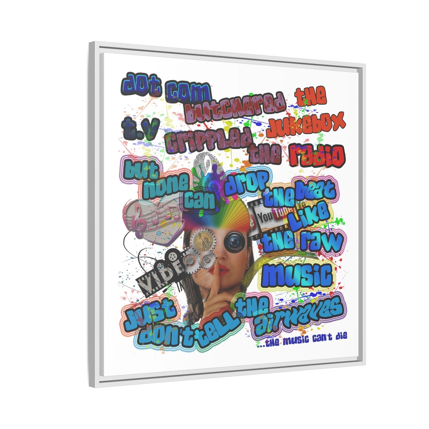drop the beat - framed canvas art (white)