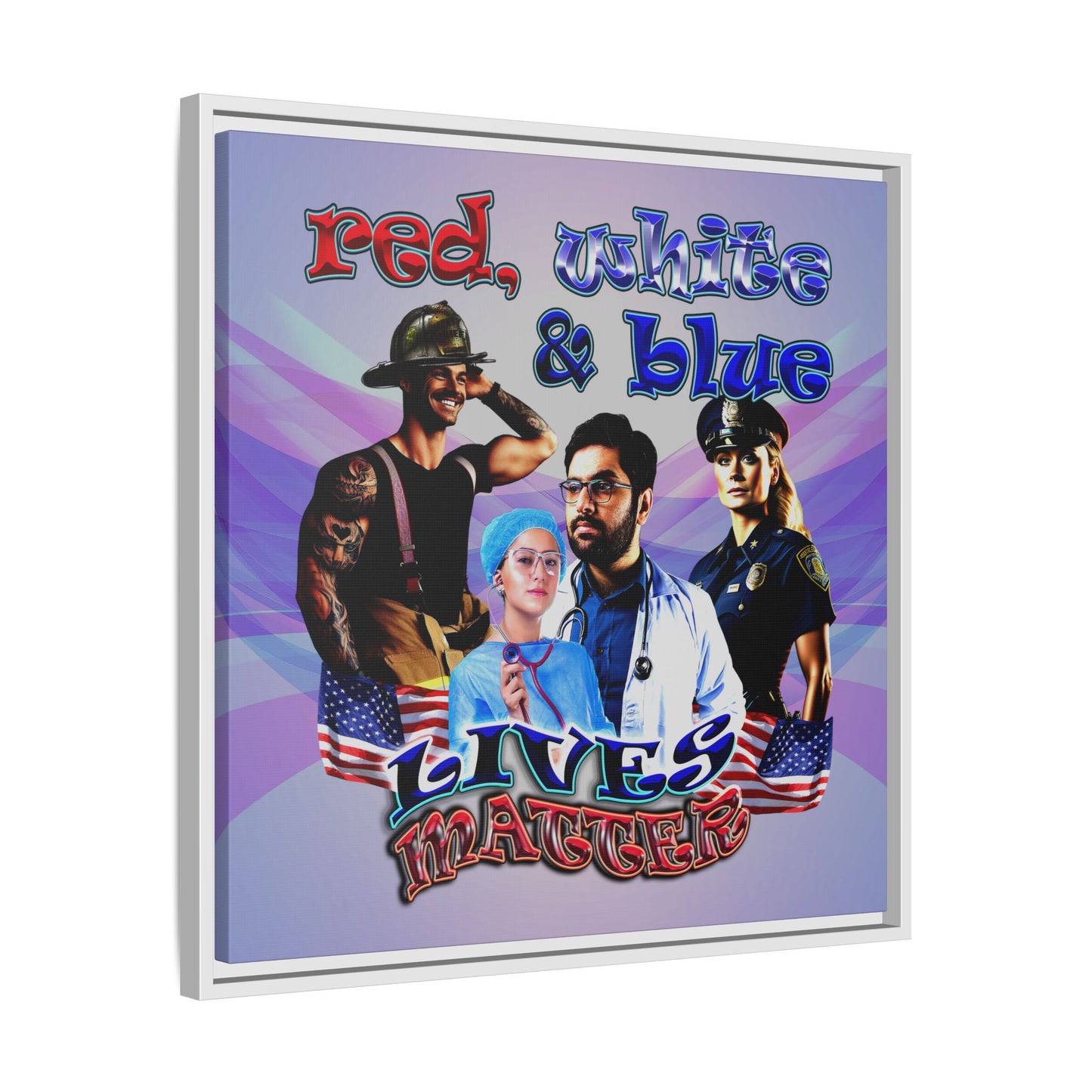 rw&b lives matter - framed canvas art (light blue-pink wave)