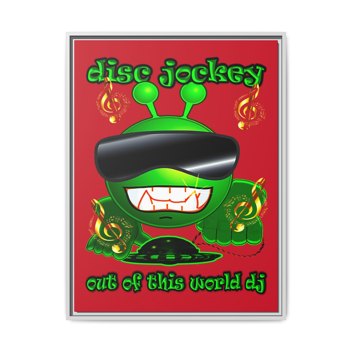 disc jockey - framed canvas art (dark red)