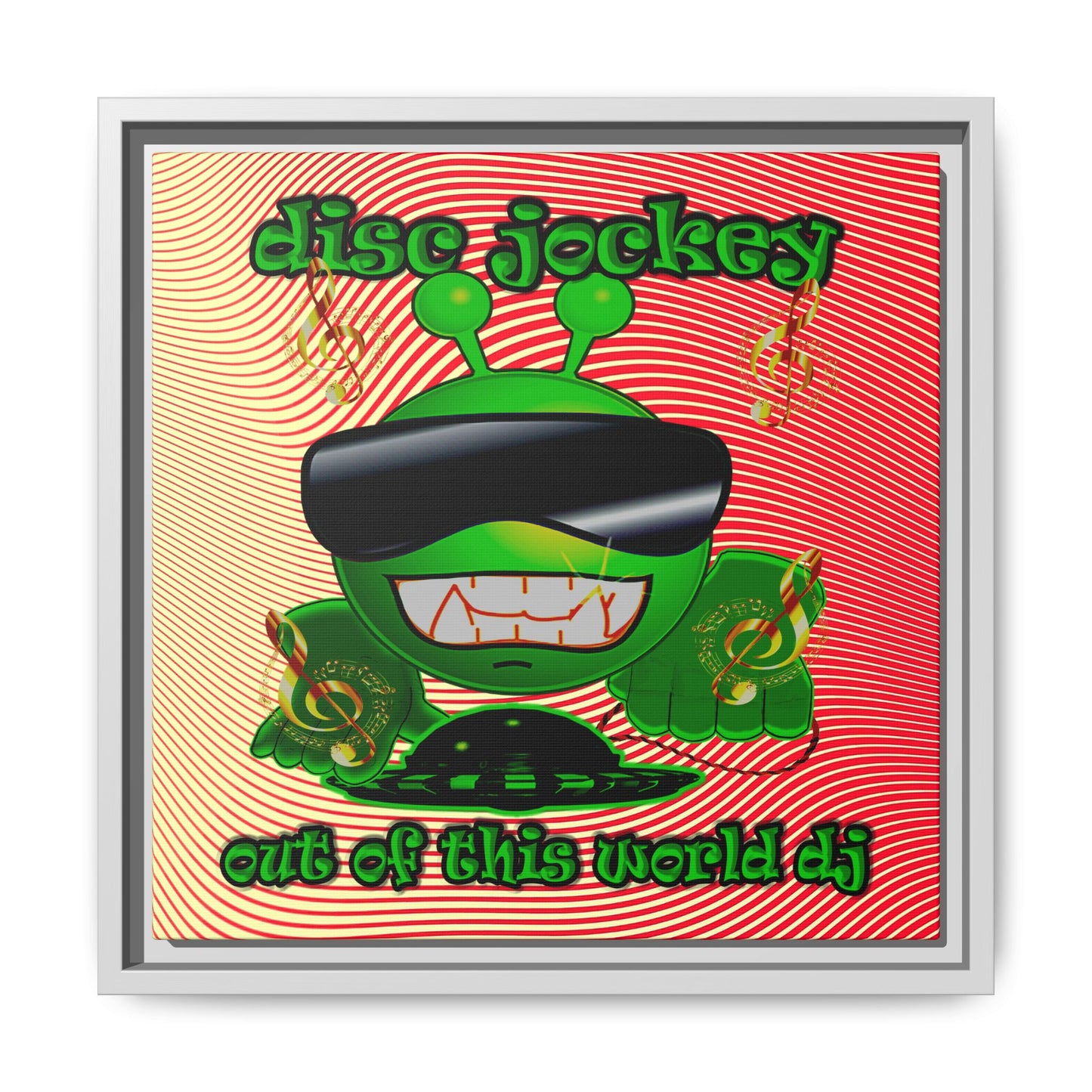 disc jockey - framed canvas art (yellow-orange wave)