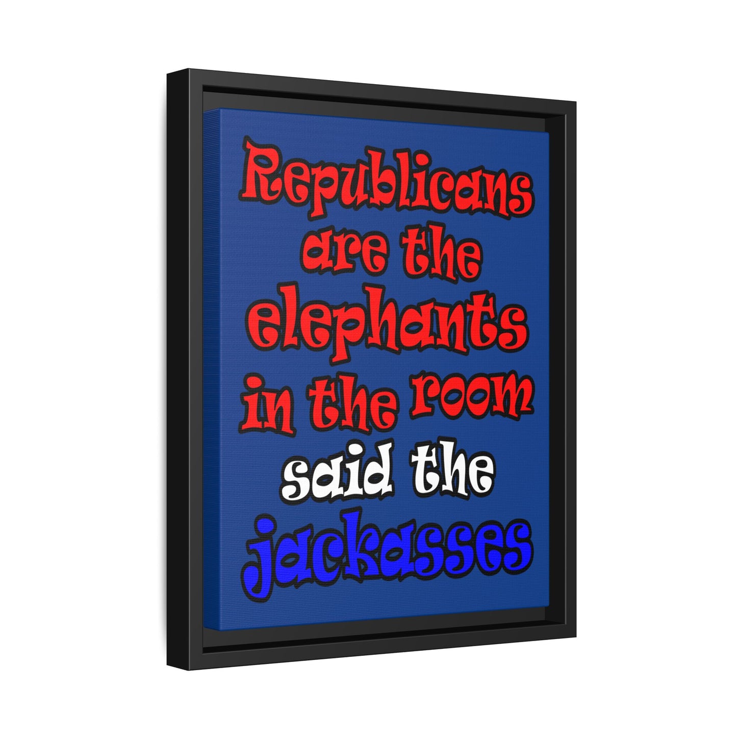 donkeys and elephants - framed canvas art (dark blue)