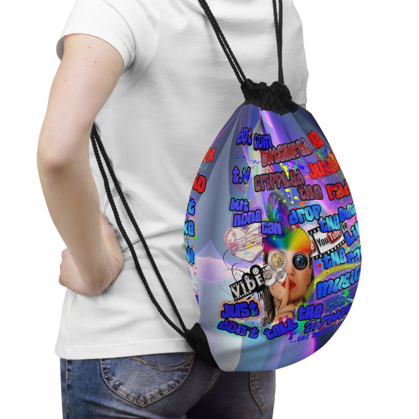 drop the beat - Drawstring Bag (grey-pink wave)