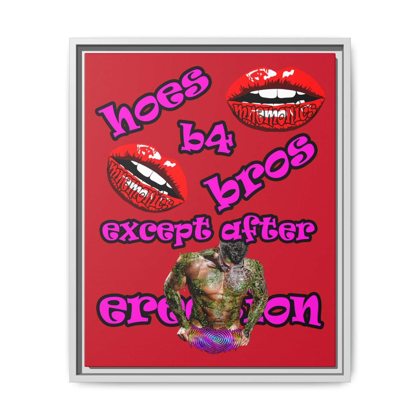 hoes b4 bros - framed canvas art (dark red)