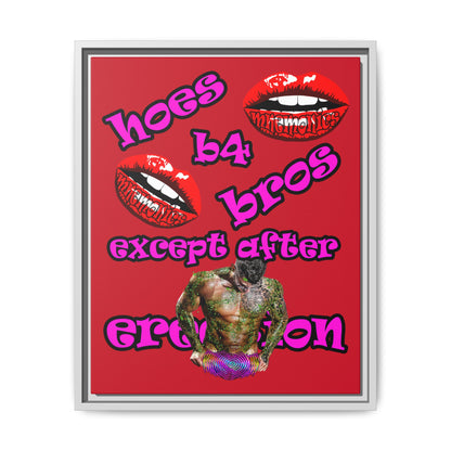 hoes b4 bros - framed canvas art (dark red)