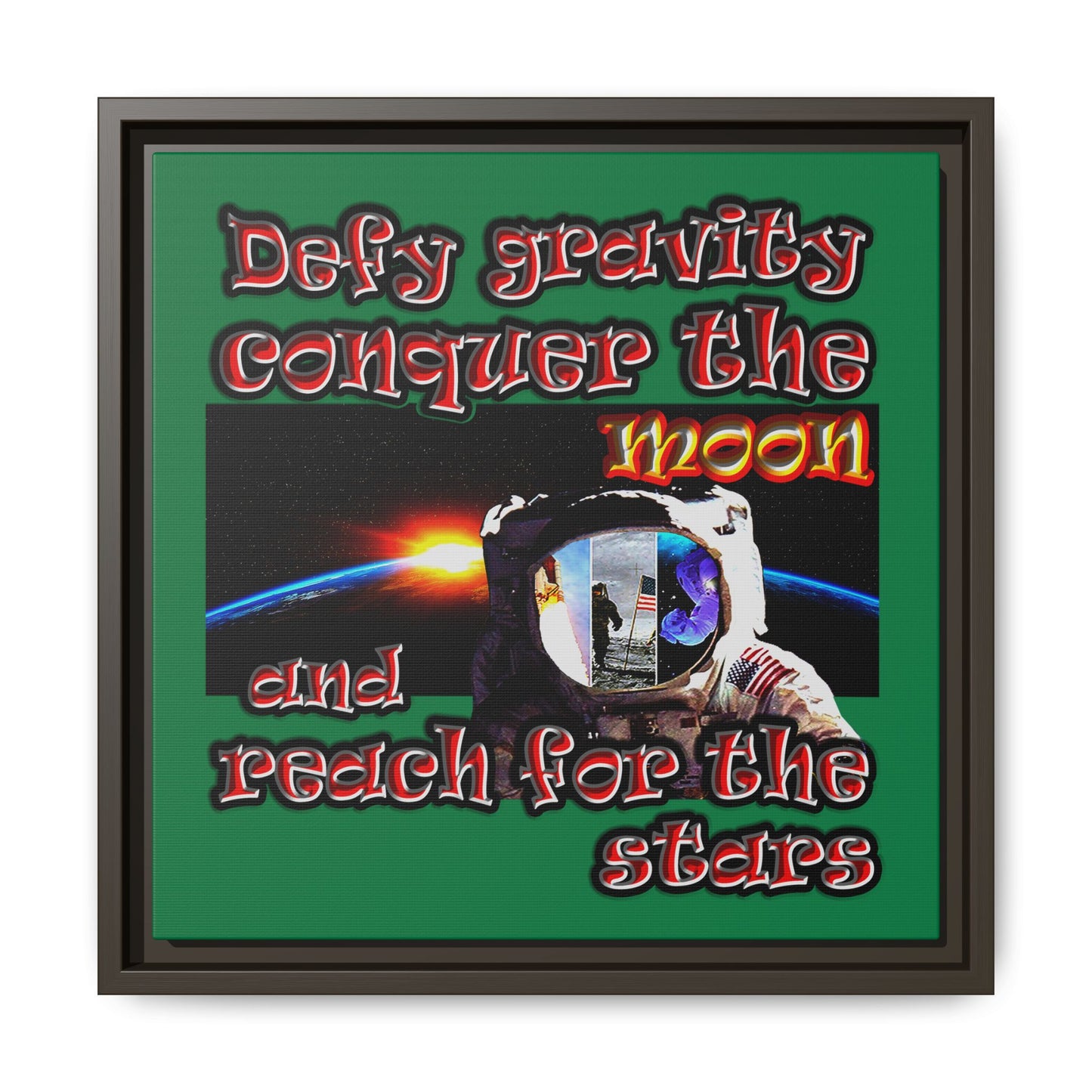 defy conquer reach - framed canvas art (dark green)
